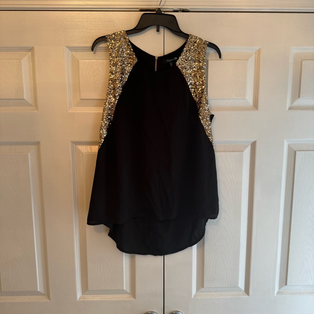 Forever 21 Black and Gold Sequin Tank Top